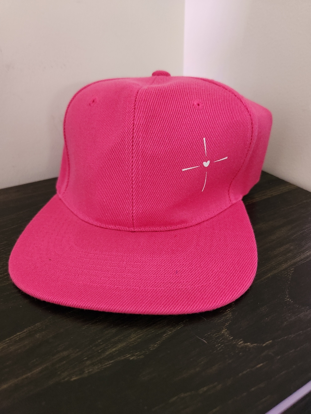 SHEIN Hot Pink Snapback Cap with White Heart Cross Graphic
